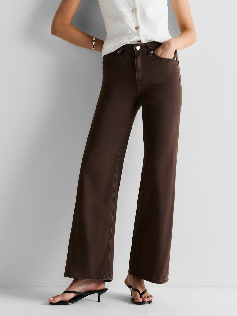 NWT Quince Bella Stretch Wide Leg Jeans Coffee Bean Brown Size 29